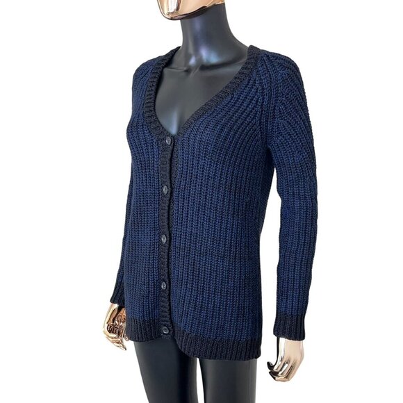Anthropologie SI•IAE Blue & Black Knit Button Front Cardigan Sweater Size Small - Picture 4 of 9